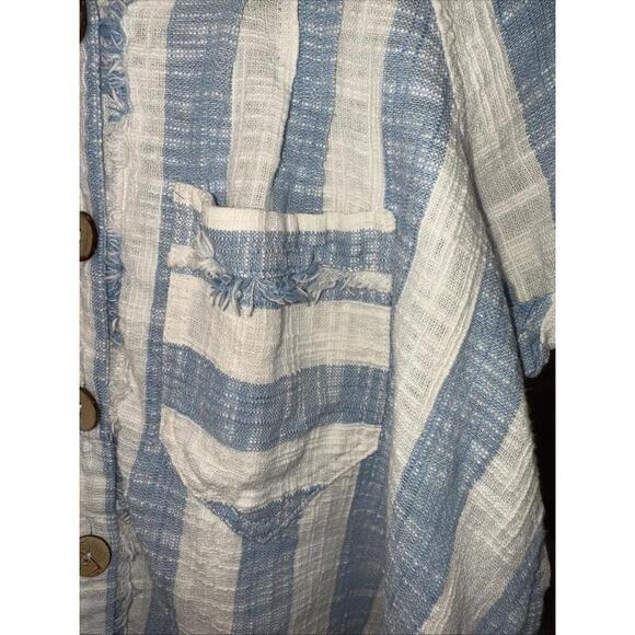 We the Free Classic Boho Beach Gauze Cropped Fringe Striped Button Blouse Small - Picture 10 of 15
